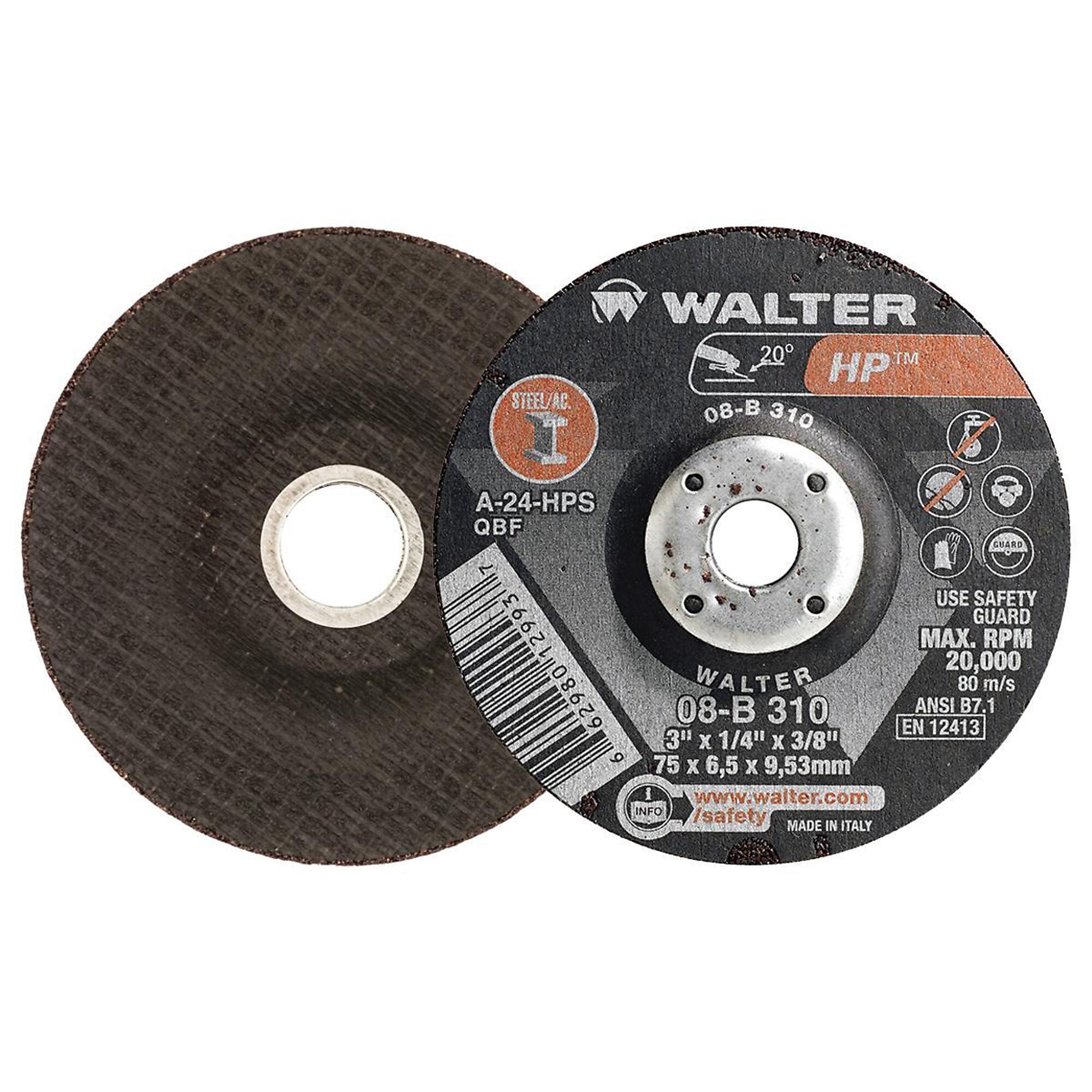 Walter HP Grinding Wheels — 3in. x 1/4in. x 3/8in., Wear-Resistant, Pack of 25, Model# 08B310
